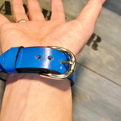 スタッズブレスレット サドルレザー ゾウ革 レザーブレスレット 象革