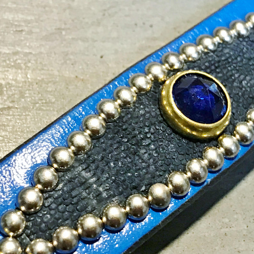 スタッズブレスレット サドルレザー ゾウ革 レザーブレスレット 象革