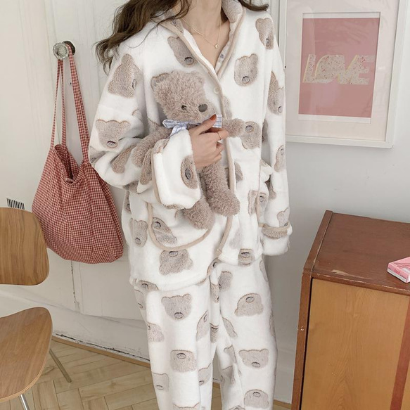 韓国ファッション　可愛いくまもこもこパジャマ  冬新作 -9108 5枚目の画像
