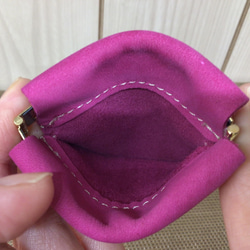 彈簧蓋皮革零錢包#玫瑰紅正絨面革 - 真皮 [定制] 第3張的照片