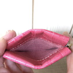 彈簧帽皮革零錢包#粉紅色鱷魚壓花 -真皮 [定制] 第4張的照片