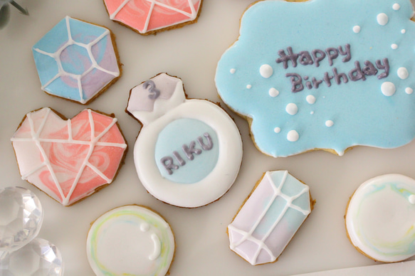 宝石　【アイシングクッキー】　女の子向け　かわいい　きれい　ピンク　誕生日　ダイヤモンド　オーダー　通販 7枚目の画像