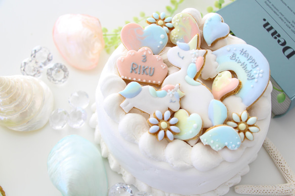 ユニコーン　【アイシングクッキー】　女の子向け　誕生日　カラフル　虹　オーダー　通販　人気　インスタ映え 1枚目の画像
