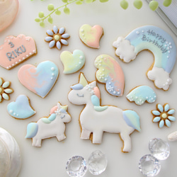 ユニコーン　【アイシングクッキー】　女の子向け　誕生日　カラフル　虹　オーダー　通販　人気　インスタ映え 2枚目の画像