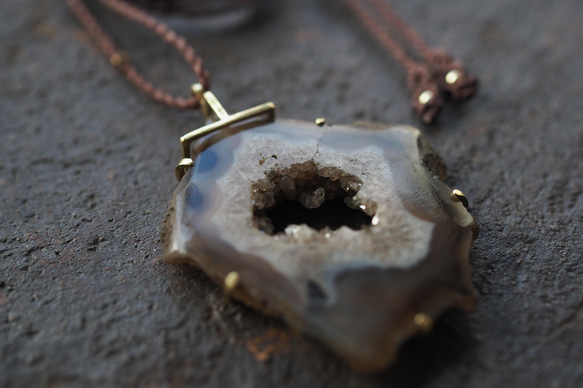 agate geode brass necklace (as is) 7枚目の画像