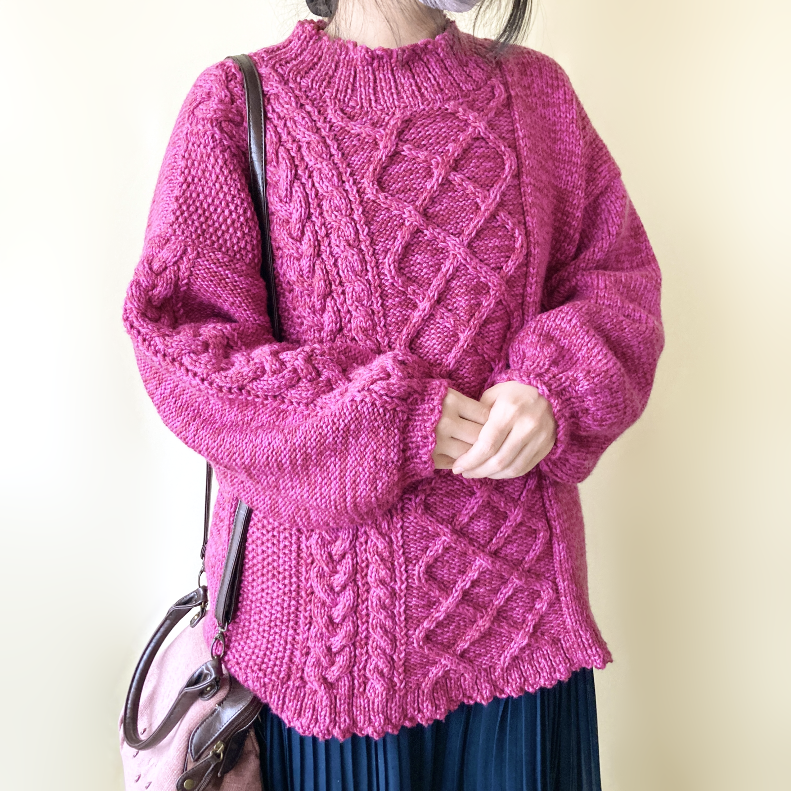 春夏新作モデル 春らしい✨裾がレース鍵編みの綺麗なピンクのカシミア