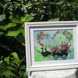 題「花咲く丘」（押し花アート）　 山と花畑の風景 題「花咲く丘」（押し花アート） 山と花畑の風景