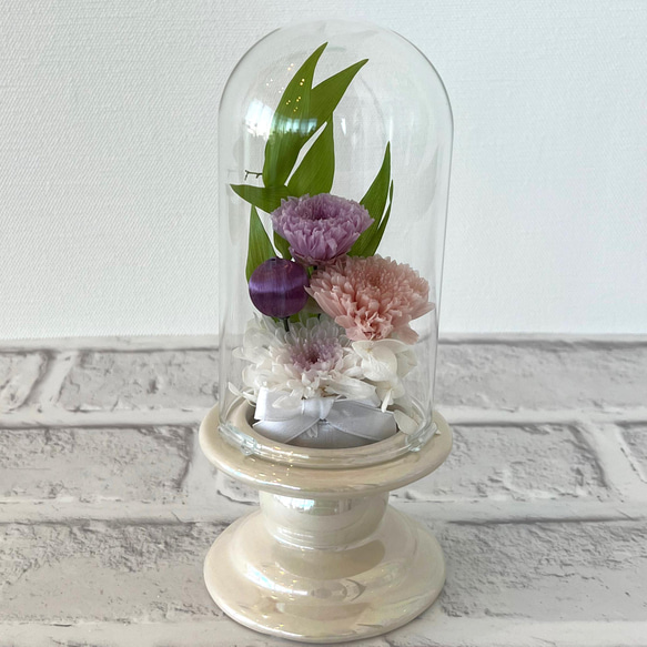 仏花 ガラスドーム（菊） ベット用にも creema限定 プリザーブド