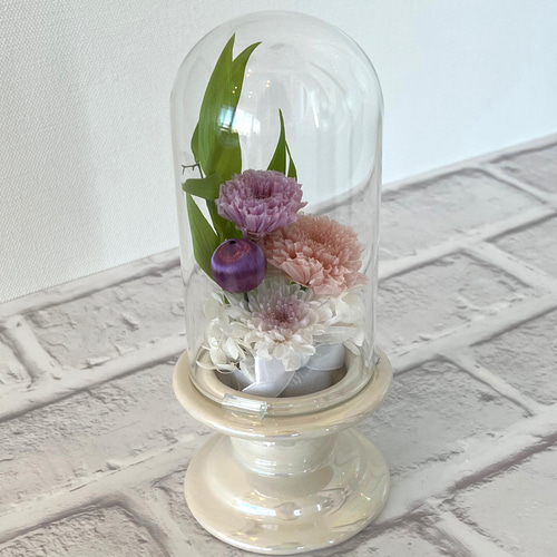仏花 ガラスドーム（菊） ベット用にも creema限定 プリザーブド
