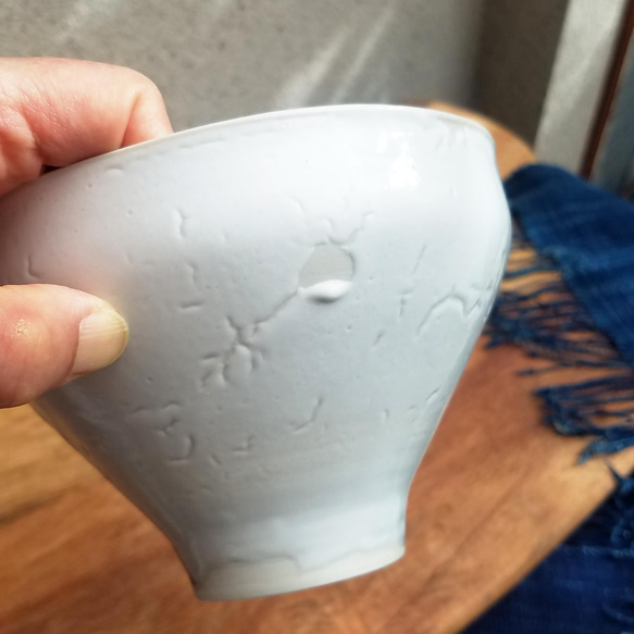 ちぢれ椀「ひと筆」美濃磁器　古代呉須+白マット　おうちごはん お茶碗　ミニどんぶり　2個セットでもOK 5枚目の画像