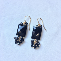 14kgf】**ブラックオニキス×ブラックスピネルピアス** ピアス（フック 
