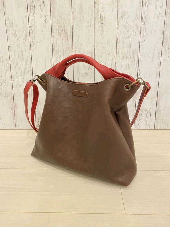 日本製 Zess fino 新作オール本革トートバッグ ショルダーバッグ 2WAY　チョコ×レッド 日本製 2WAY　チョコ×レッド WS1320120596(10205円)