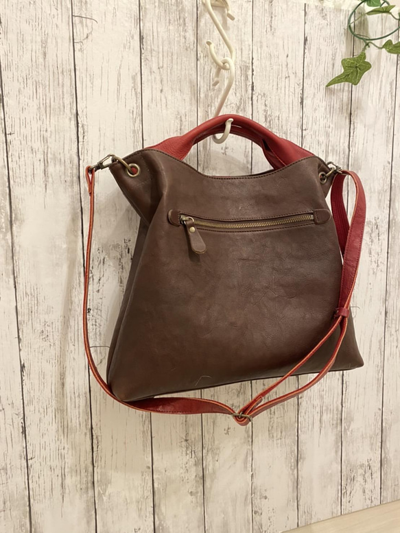 日本製 Zess fino 新作オール本革トートバッグ ショルダーバッグ 2WAY　チョコ×レッド 日本製 2WAY　チョコ×レッド WS1320120596(10205円)