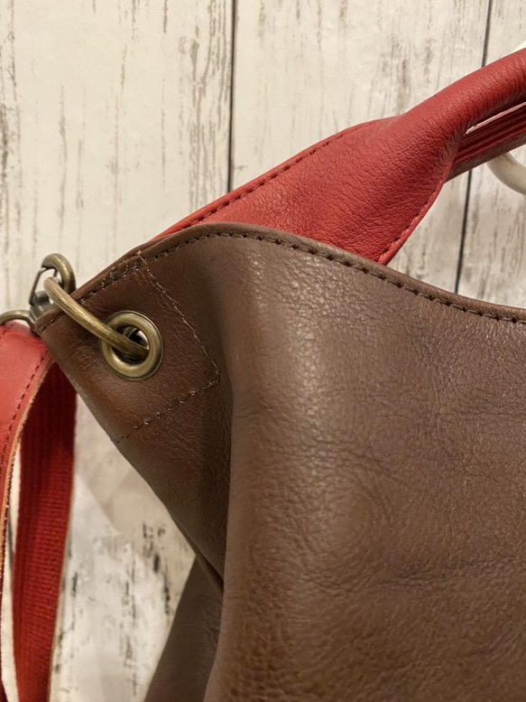 日本製 Zess fino 新作オール本革トートバッグ ショルダーバッグ 2WAY　チョコ×レッド 日本製 2WAY　チョコ×レッド WS1320120596(10205円)