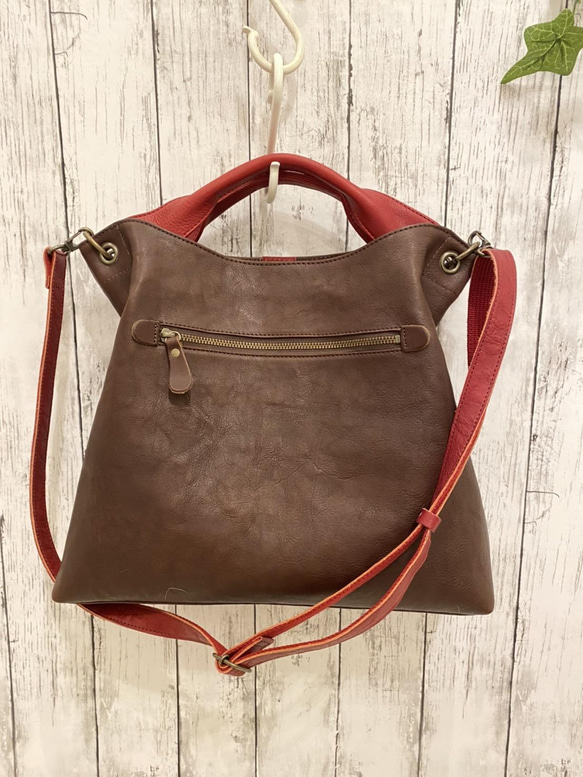 日本製 Zess fino 新作オール本革トートバッグ ショルダーバッグ 2WAY　チョコ×レッド 日本製 2WAY　チョコ×レッド WS1320120596(10205円)