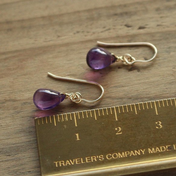 二月生日石、紫水晶&lt;寶石品質素色&gt;耳環(K14GF) 第3張的照片