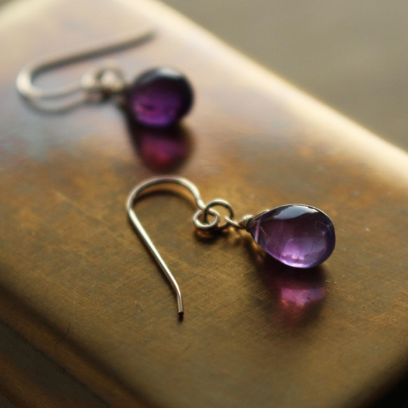 二月生日石、紫水晶&lt;寶石品質素色&gt;耳環(K14GF) 第1張的照片