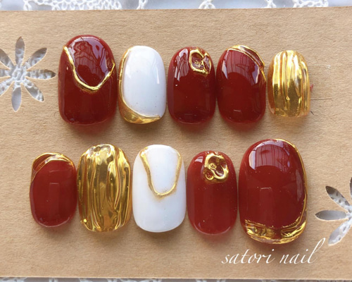 赤茶ゴールドネイルチップ ネイルチップ（つけ爪） satori nail