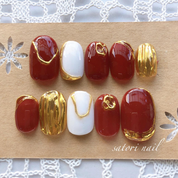 赤茶ゴールドネイルチップ ネイルチップ（つけ爪） satori nail