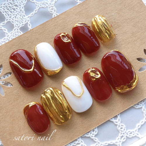 赤茶ゴールドネイルチップ ネイルチップ(つけ爪) satori nail 赤茶ゴールドネイルチップ ネイルチップ(つけ爪) satori nail