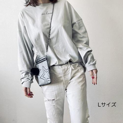 ラインストーン付きビッグシルエットロングスリーブTシャツ
