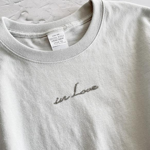 ラインストーン付きビッグシルエットロングスリーブTシャツ：フロスト