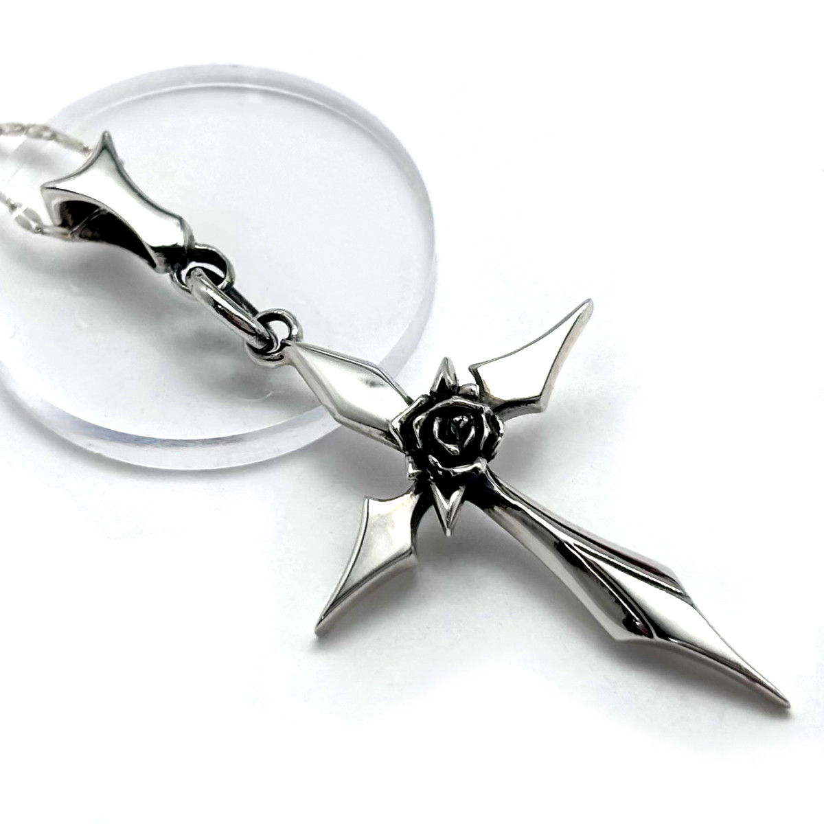 十字架ネックレス 薔薇 シルバー925 ゴシック つけっぱなし