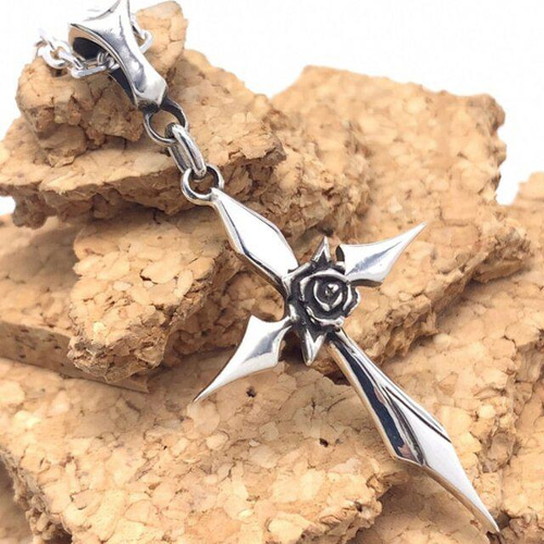薔薇 十字架 ネックレス/シルバー925/ゴシック パンクロック/シルバー