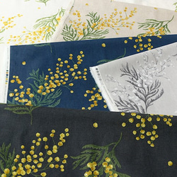 カットクロス『LECIEN　mimosa collection　綿麻生地　ミモザ柄　№80グレー』～48㎝でカット済み～ 5枚目の画像