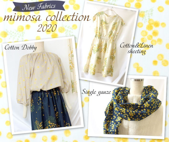 カットクロス『LECIEN　mimosa collection　綿麻生地　ミモザ柄　№80グレー』～48㎝でカット済み～ 3枚目の画像