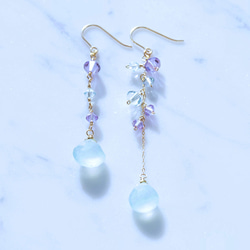 14kgf水色カラーカルセドニー&淡水パールピアス 14kgf水色カラーカルセドニー&淡水パールピアス 宝石質シーブルー