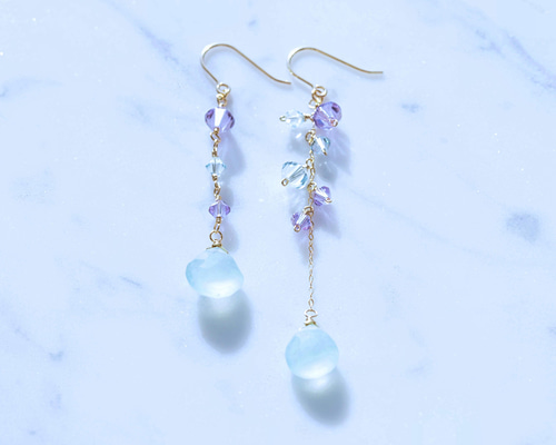 14kgf】宝石質ブルーグリーンカルセドニー&高品質クリスタルの14kgf