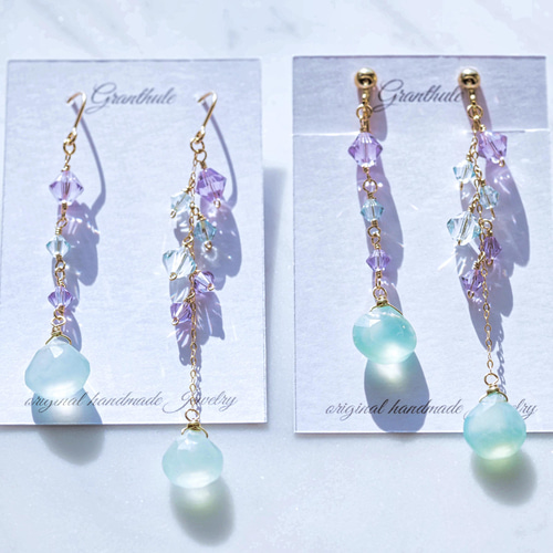 14kgf】宝石質ブルーグリーンカルセドニー&高品質クリスタルの14kgf