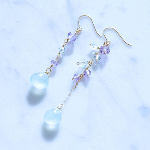 14kgf】宝石質ブルーグリーンカルセドニー&高品質クリスタルの14kgf