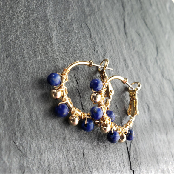 【送料無料】極小　lapis　lazuli【ラピスラズリのフープピアス】 8枚目の画像