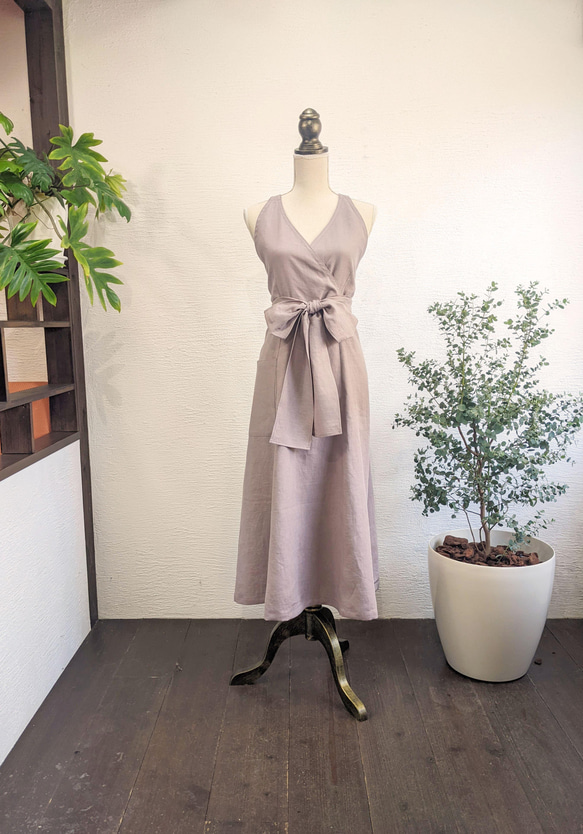 A.Nene✿ ラップ・カシュクールドレスエプロン 国産リネン 受注製作