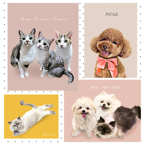 ペット似顔絵 オーダーメイド イラスト 犬 猫 うさぎ うちの子
