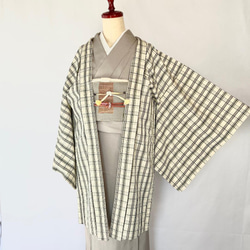 新品・未使用　長羽織 (正絹) 新品 正絹 単衣 女物 長羽織 チェック柄 着物 haori しば田（お休み