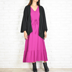 Ｋ様♪専用オーダー マゼンタ＆ブラックのワンピース 再販！【大きいサイズ】Vネック長袖ワンピース ＜マゼンタ