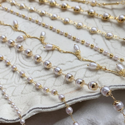 ♡真珠・半製品♡本物の金メッキの超美しい真珠ビーズ装飾チェーン素材50cm1個 2枚目の画像
