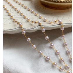 ♡真珠・半製品♡本物の金メッキの超美しい真珠八重咲きキャップビーズ装飾チェーン素材50cm1個 1枚目の画像