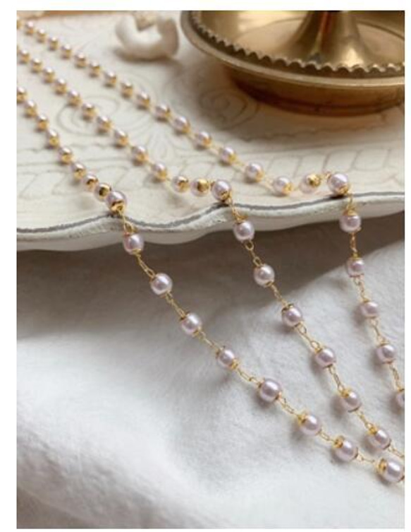 ♡真珠・半製品♡本物の金メッキの超美しい真珠八重咲きキャップビーズ装飾チェーン素材50cm1個 1枚目の画像