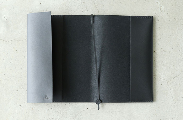 エッコ様専用【レザーブックカバー 4×6 】ブラック 黒糸 KAKURA 2枚目の画像