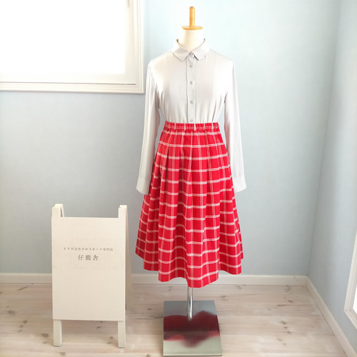 レトロ　赤チェック　フレア　フィッシュテールスカート 赤 チェック】スカート フリル リボン ガーリー | LOVEYsmileSHOP