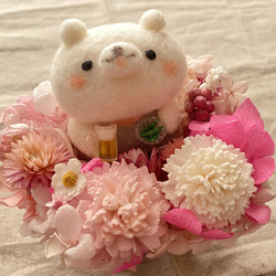 【ひらりん。】羊毛フェルト　花　くま　ギフト　ハンドメイド ꪀꫀ᭙ ⸝‍夏季限定たっぷりフルーツのくまちゃんアイスクリーム⑅*茶