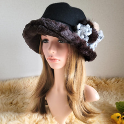 小顔効果☆ラクーンファークロケットハット毛皮帽子 付け耳暖か防寒