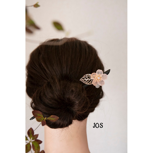 薔薇輝石/ローズクォーツ 梅/桜のかんざし 木製簪 檀木 ヘア