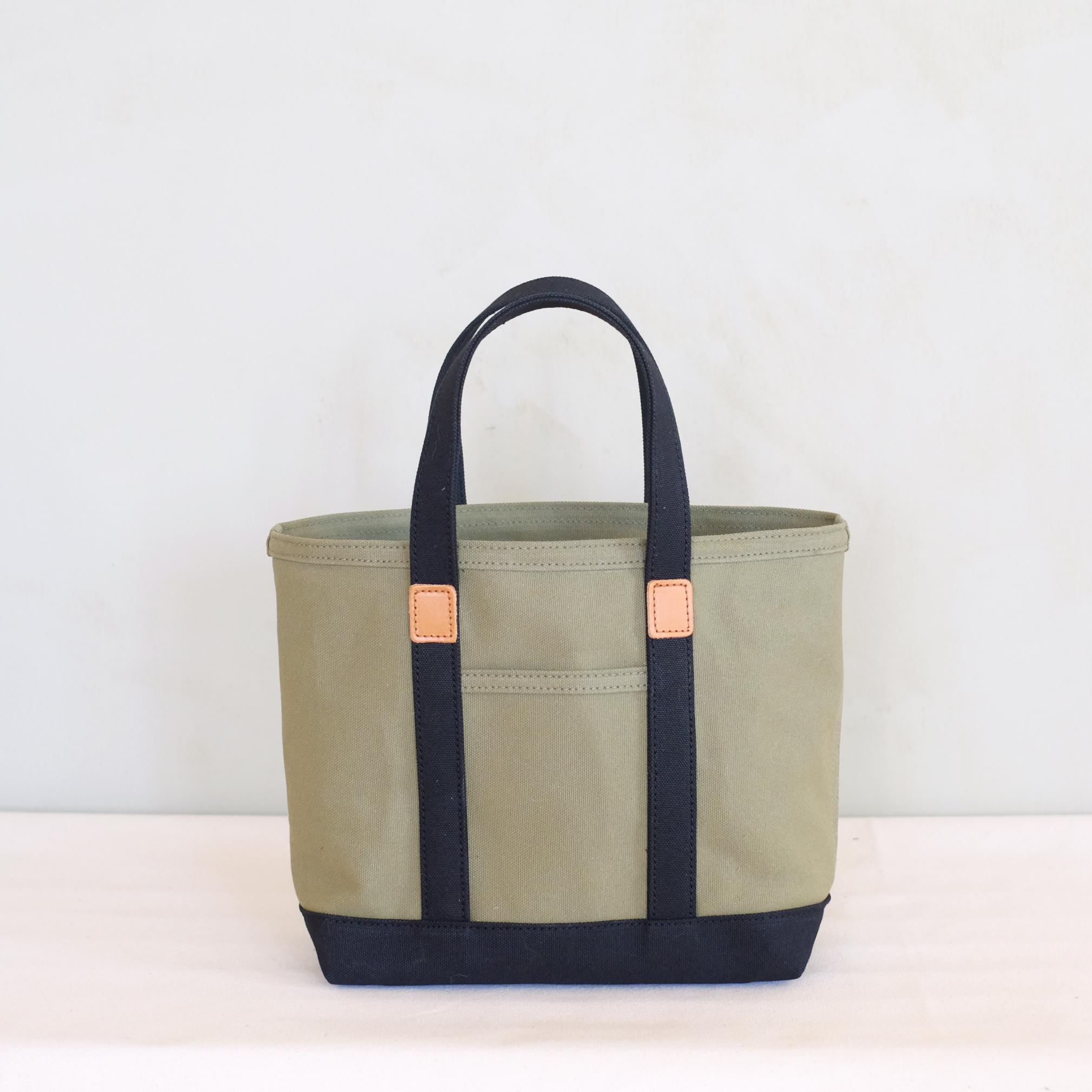 革と帆布のトートバッグ Sモス×黒　※受注生産