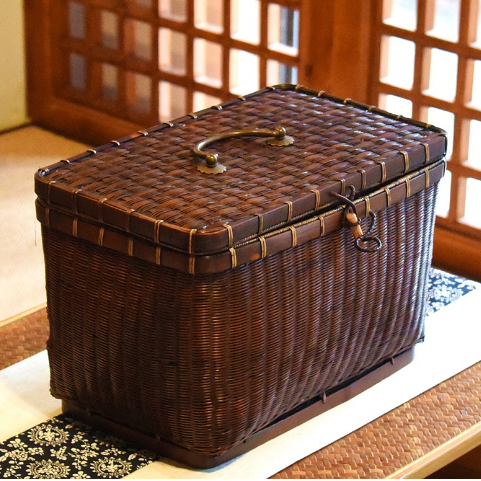 和インテリア　茶櫃　茶箱　緑卓　円卓　収納　和　竹細工　工芸品　カゴ