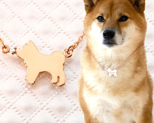 柴犬(豆柴) シルエットペンダントネックレス シルバー素材(ピンク